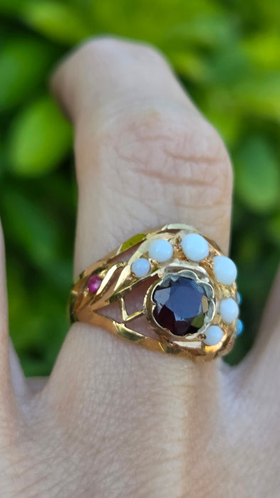 Antique: 22ct Yellow Gold Multi-Gem Bombe Ring