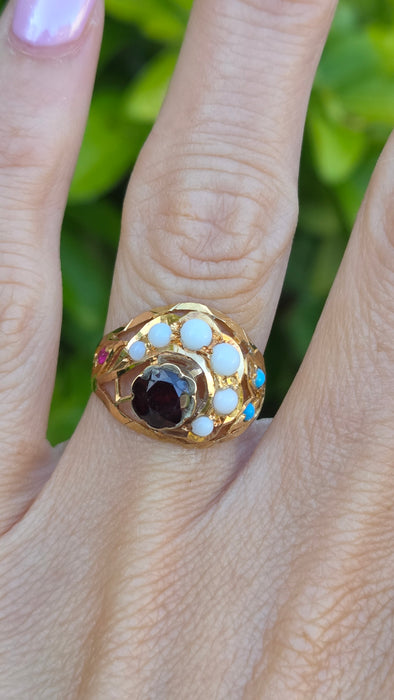 Antique: 22ct Yellow Gold Multi-Gem Bombe Ring