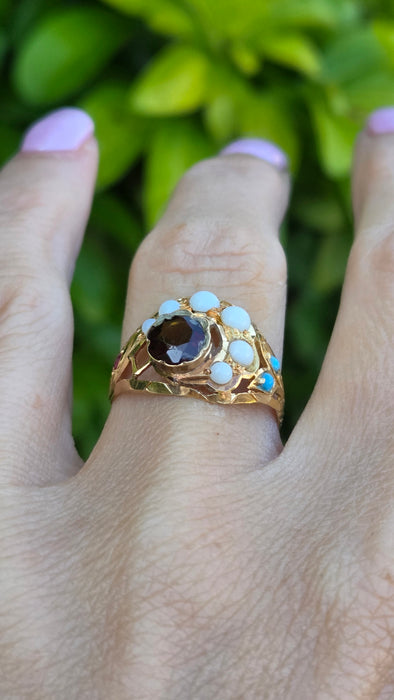 Antique: 22ct Yellow Gold Multi-Gem Bombe Ring