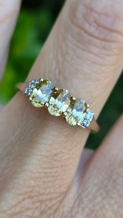 Vintage: 9ct Yellow Gold Citrine & White Topaz Dress Ring