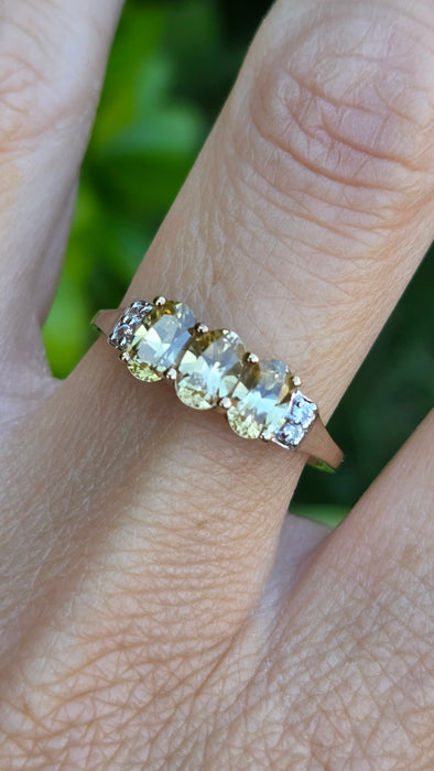 Vintage: 9ct Yellow Gold Citrine & White Topaz Dress Ring