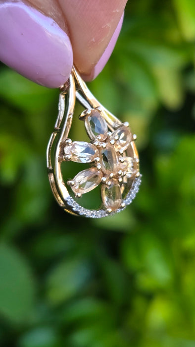 Vintage: 9ct Yellow Gold Pale Citrine & White Spinel Teardrop Pendant - Need the weight