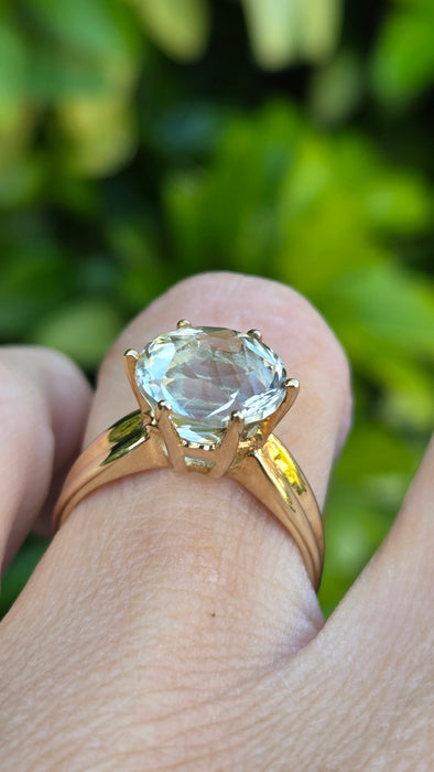 Vintage: 9ct Gold Green Amethyst Solitaire Ring