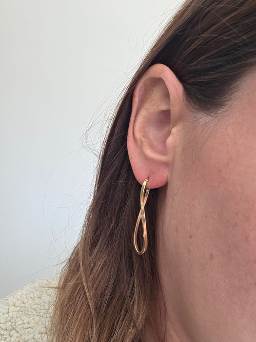 Vintage: 9ct Yellow Gold Twist Drop Hoop Earrings