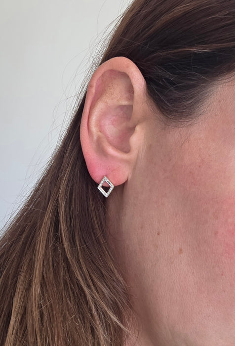 Vintage: 9ct Yellow Gold Diamond Geometric Stud Earrings