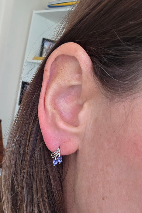 Vintage: 9ct White Gold Twin Marquise Tanzanite Leaf Stud Earrings