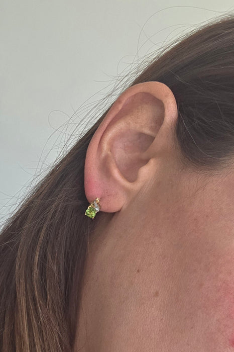 Vintage: 9ct Yellow Gold Peridot & Diamond Stud Earrings