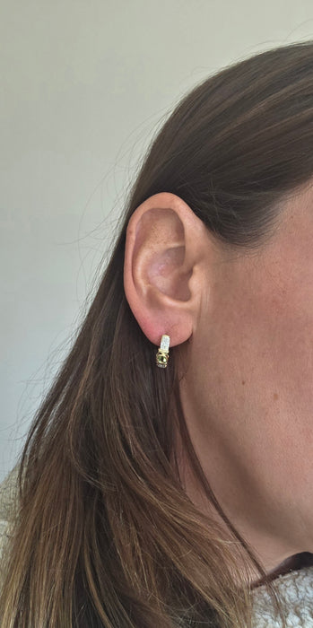 Vintage: 9ct Yellow Gold Peridot & Diamond Alternating Half Hoop Stud Earrings