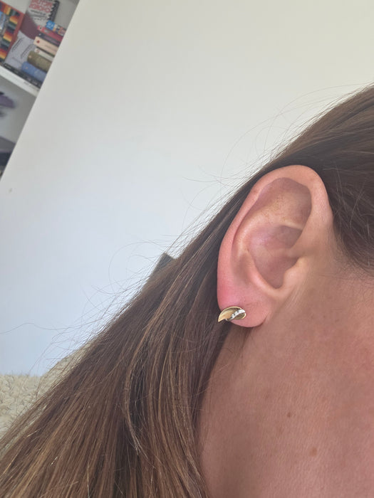 Vintage: 9ct Yellow & White Gold Diamond Leaf Stud Earrings