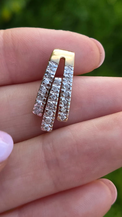 Vintage: 9ct Yellow Gold Three Row Diamond Bar Pendant