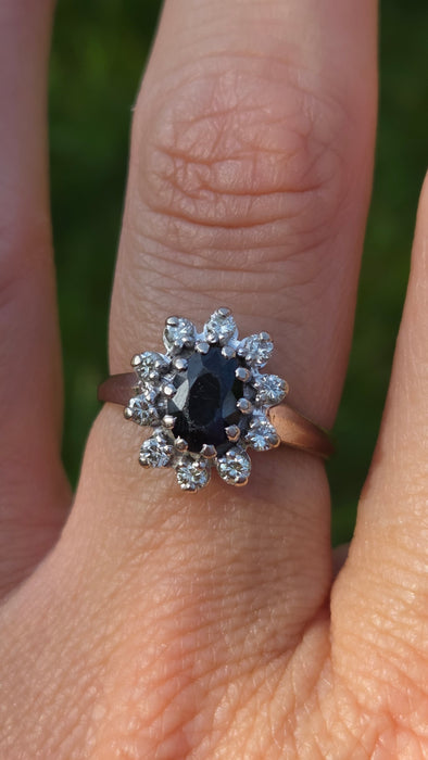 Vintage: 18ct White Gold French Blue Sapphire & Diamond Diana Cluster Ring