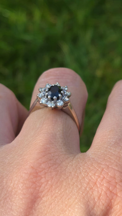 Vintage: 18ct White Gold French Blue Sapphire & Diamond Diana Cluster Ring