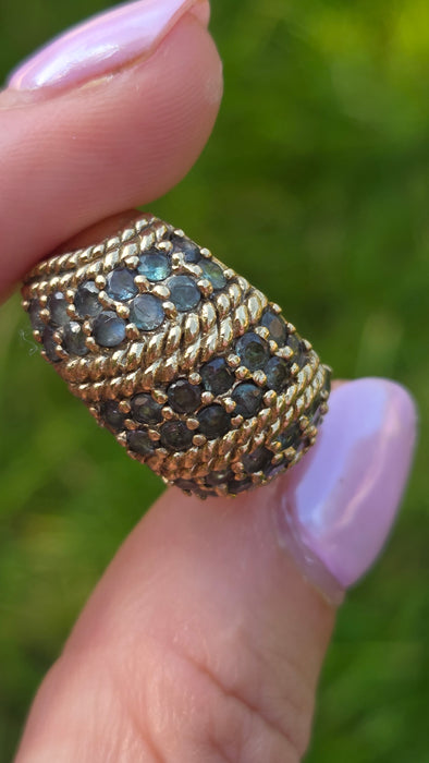 Vintage: 9ct Yellow Gold Green Topaz Statement Dress Ring