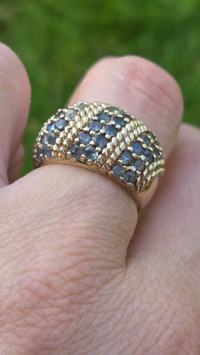 Vintage: 9ct Yellow Gold Green Topaz Statement Dress Ring