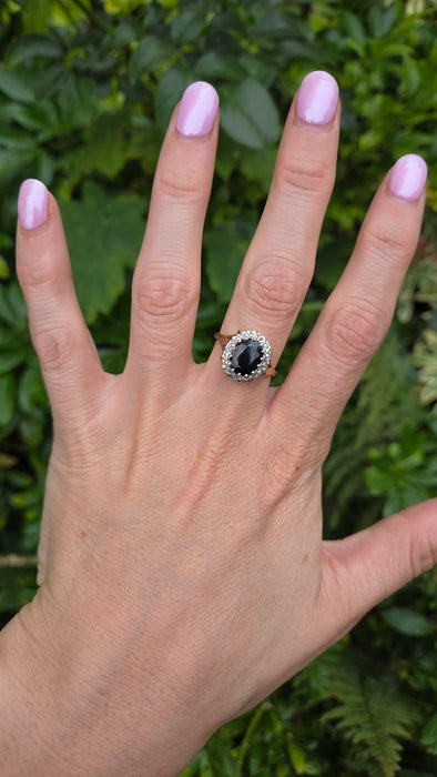 Vintage: 9ct Yellow Gold Sapphire & Diamond Oval Cluster Ring — From 1987
