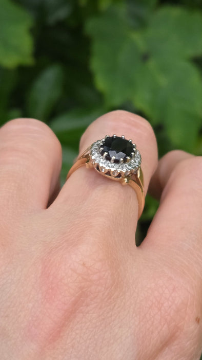 Vintage: 9ct Yellow Gold Sapphire & Diamond Oval Cluster Ring — From 1987