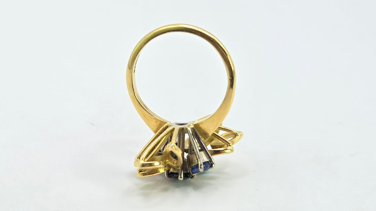 Vintage: 18ct Yellow Gold Sapphire & Turquoise Petal Ring — From 1982