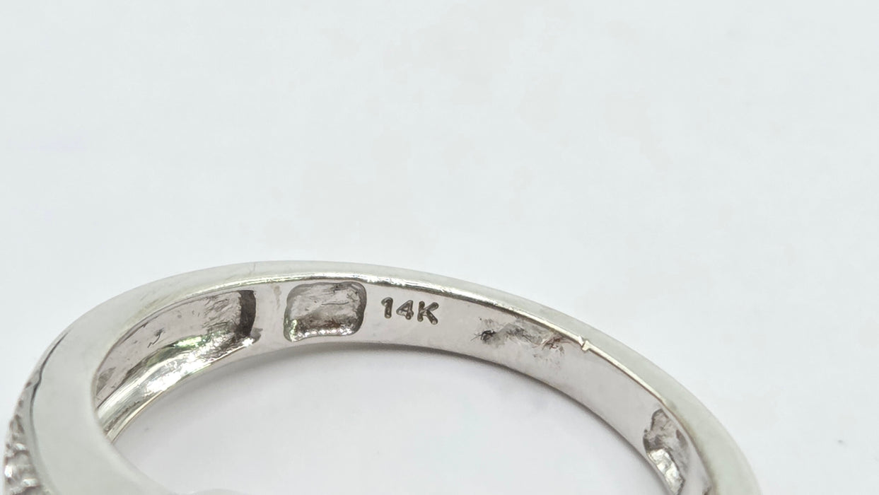 Vintage: 14ct White Gold Amethyst & Diamond Scroll Ring — 0.24ct