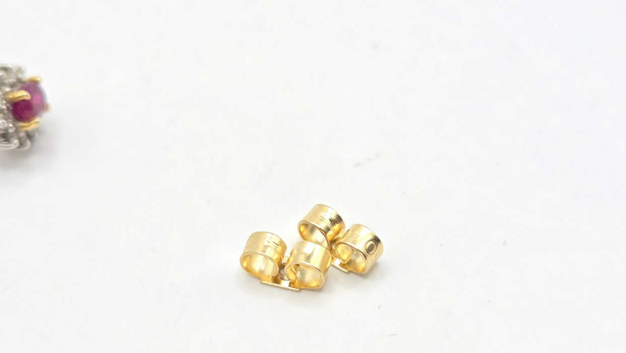 Vintage: 18ct Yellow Gold Ruby & Diamond Oval Cluster Stud Earrings — From 1995