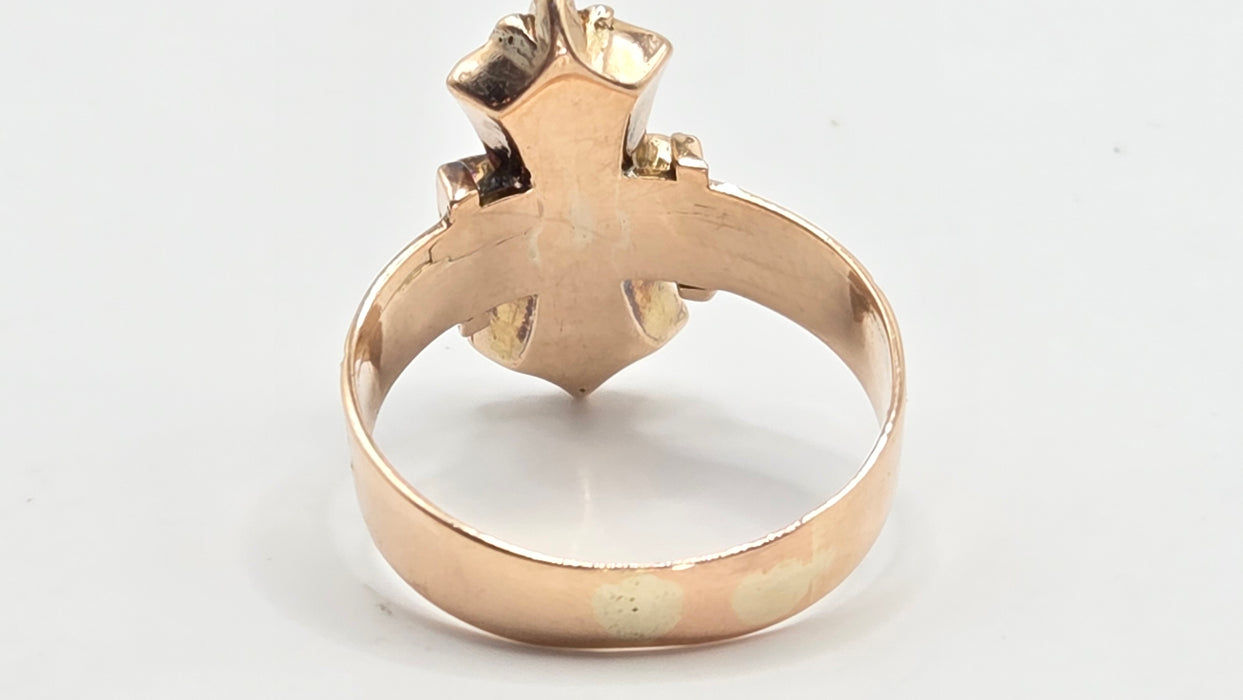 Antique: Victorian 9ct Yellow Gold Turquoise & Seed Pearl Cross Ring
