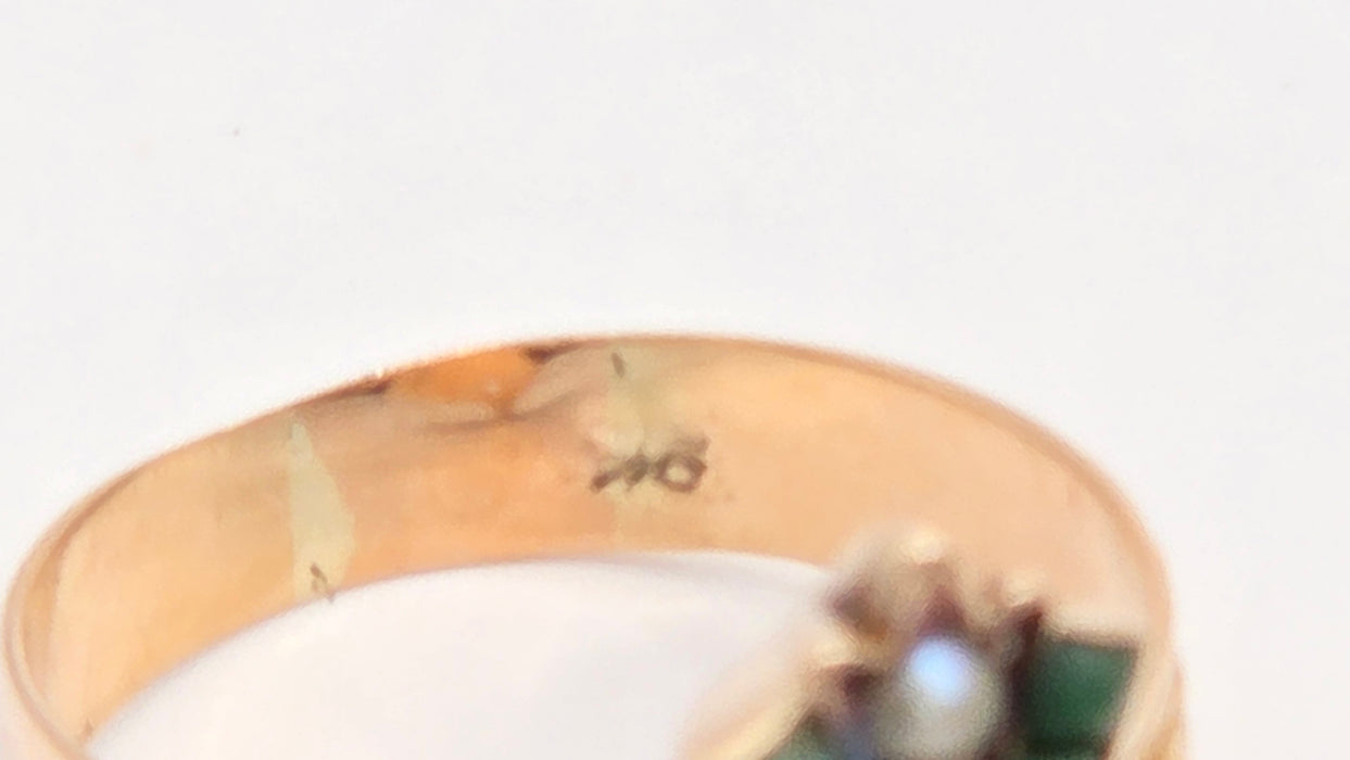 Antique: Victorian 9ct Yellow Gold Turquoise & Seed Pearl Cross Ring