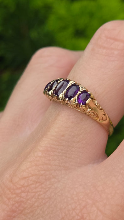 Vintage: 9ct Gold Five-Stone Amethyst Dress Ring
