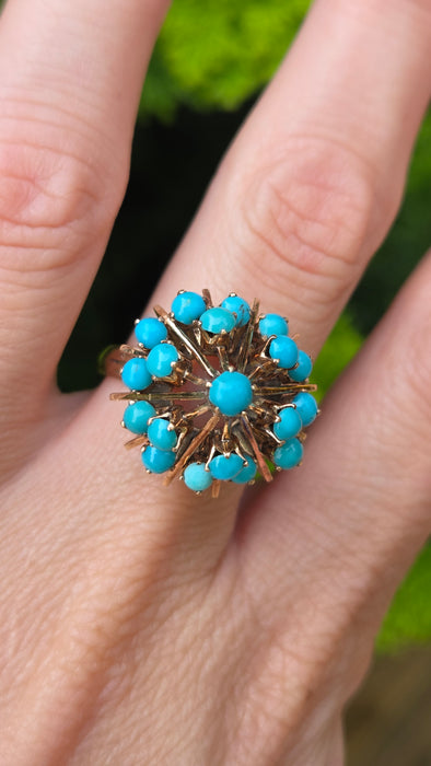 Vintage: 14ct Yellow Gold Turquoise Domed Statement Ring