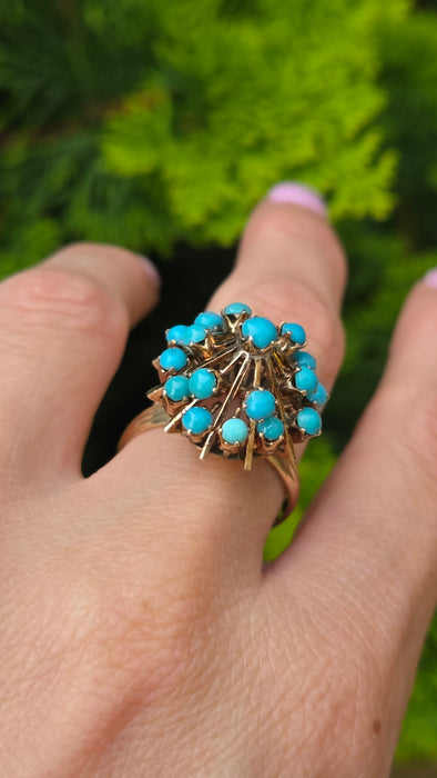 Vintage: 14ct Yellow Gold Turquoise Domed Statement Ring