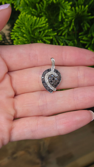 Vintage: 9ct White Gold Black & White Diamond Pavé Heart Pendant