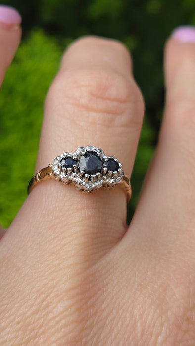 Vintage: 9ct Gold Sapphire & Diamond Marquise Cluster Ring
