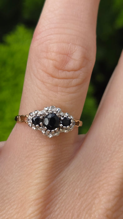 Vintage: 9ct Gold Sapphire & Diamond Marquise Cluster Ring