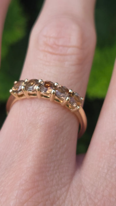 Vintage: 10ct Yellow Gold Smoky Quartz Stacker Half-Eternity Ring