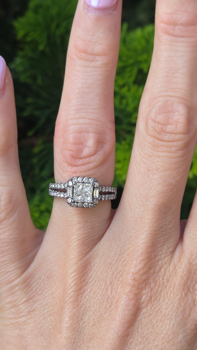 Vintage: 18ct White Gold Princess Cut Diamond Halo Dress Ring — 1.00ct