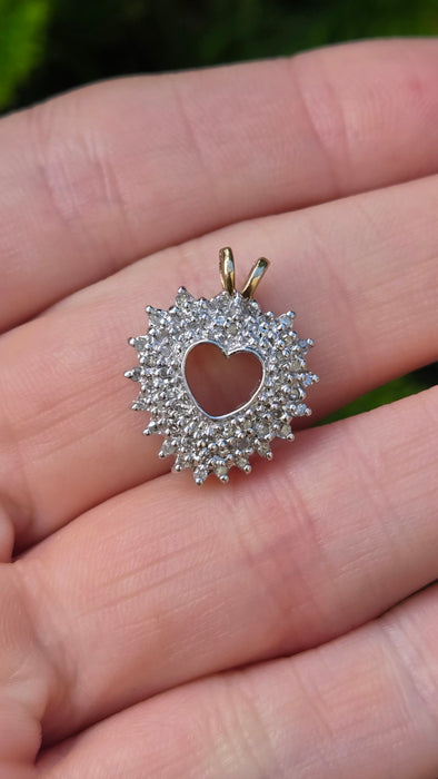 Vintage: 9ct Yellow & White Gold Diamond Heart Pendant
