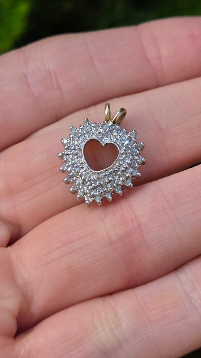 Vintage: 9ct Yellow & White Gold Diamond Heart Pendant