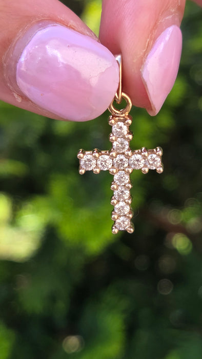 Vintage: 9ct Yellow Gold Diamond Cross Pendant