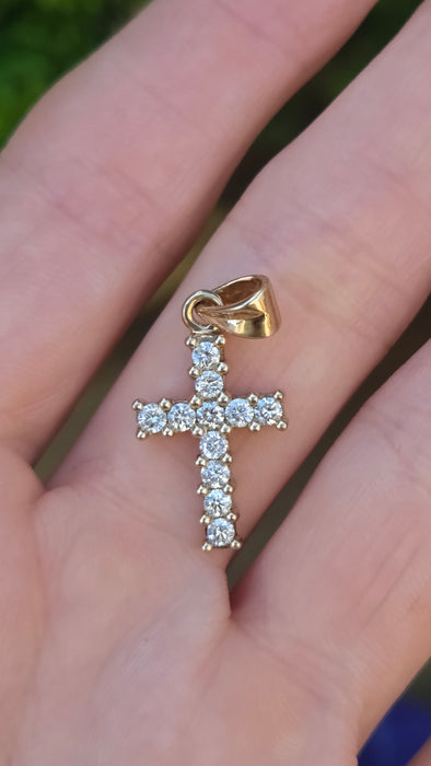 Vintage: 9ct Yellow Gold Diamond Cross Pendant