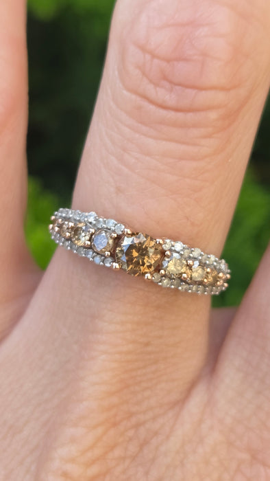 Vintage: 9ct Rose Gold Champagne & White Diamond Ring