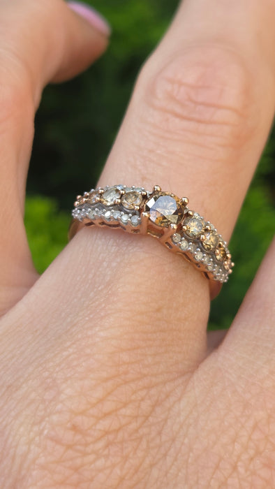 Vintage: 9ct Rose Gold Champagne & White Diamond Ring