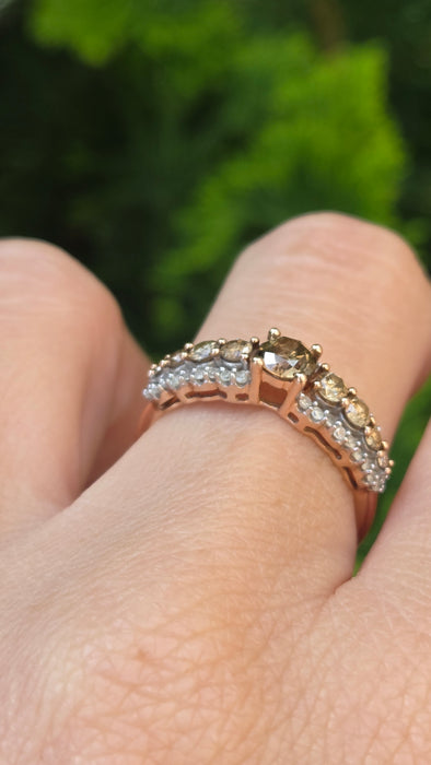 Vintage: 9ct Rose Gold Champagne & White Diamond Ring