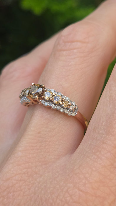 Vintage: 9ct Rose Gold Champagne & White Diamond Ring