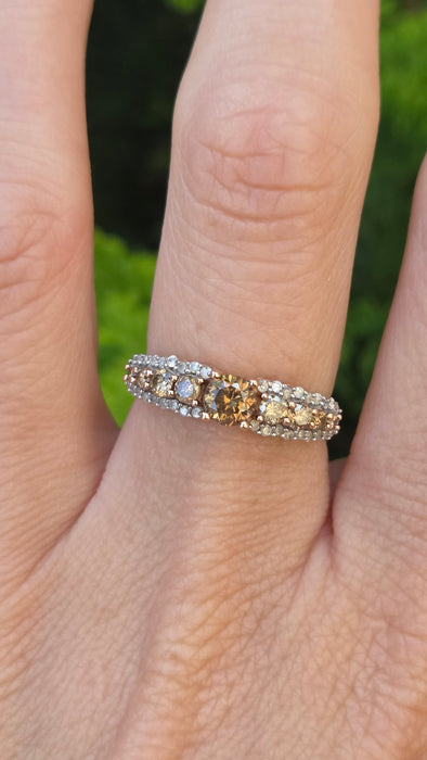 Vintage: 9ct Rose Gold Champagne & White Diamond Ring