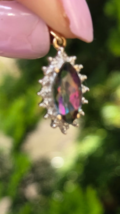 Vintage: 9ct Yellow Gold Mystic Topaz & Diamond Pendant