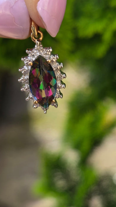 Vintage: 9ct Yellow Gold Mystic Topaz & Diamond Pendant