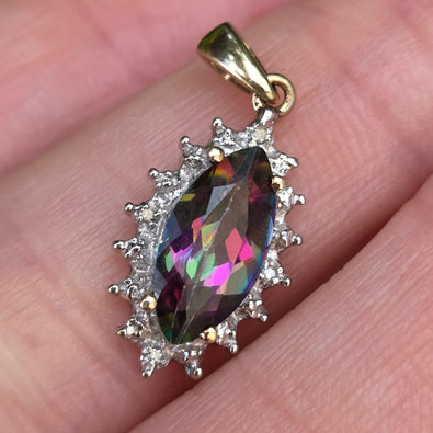 Vintage: 9ct Yellow Gold Mystic Topaz & Diamond Pendant