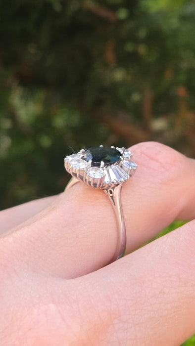 Vintage: 18ct White Gold Sapphire & Diamond 2.10ct Ballerina Cluster Ring