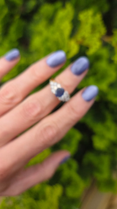 Vintage: 18ct Yellow Gold Sapphire 1.17ct & Diamond 0.85ct Trefoil Cluster Dress Ring