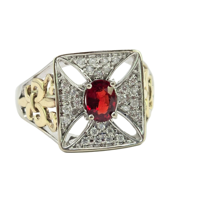 Vintage: 9ct Yellow Gold Ruby & 28 Diamond 0.51ct Art Deco Style Ring