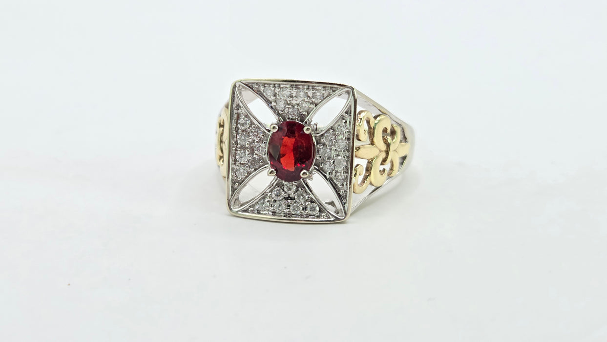 Vintage: 9ct Yellow Gold Ruby & 28 Diamond 0.51ct Art Deco Style Ring
