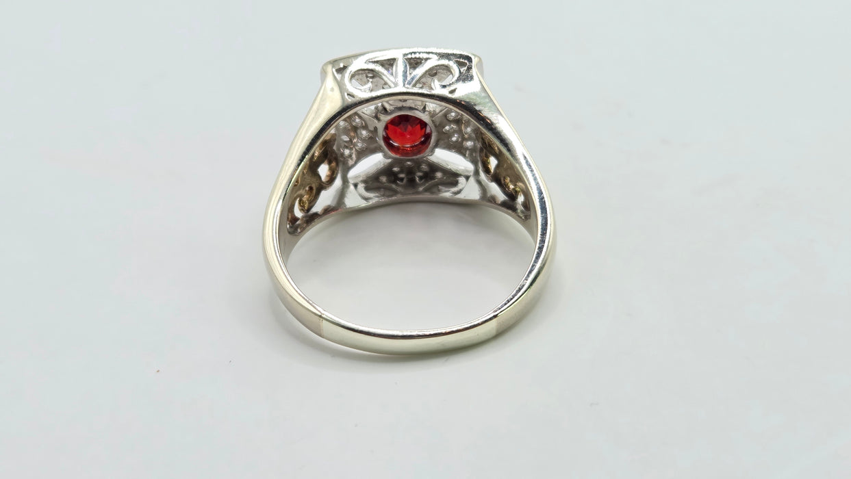 Vintage: 9ct Yellow Gold Ruby & 28 Diamond 0.51ct Art Deco Style Ring